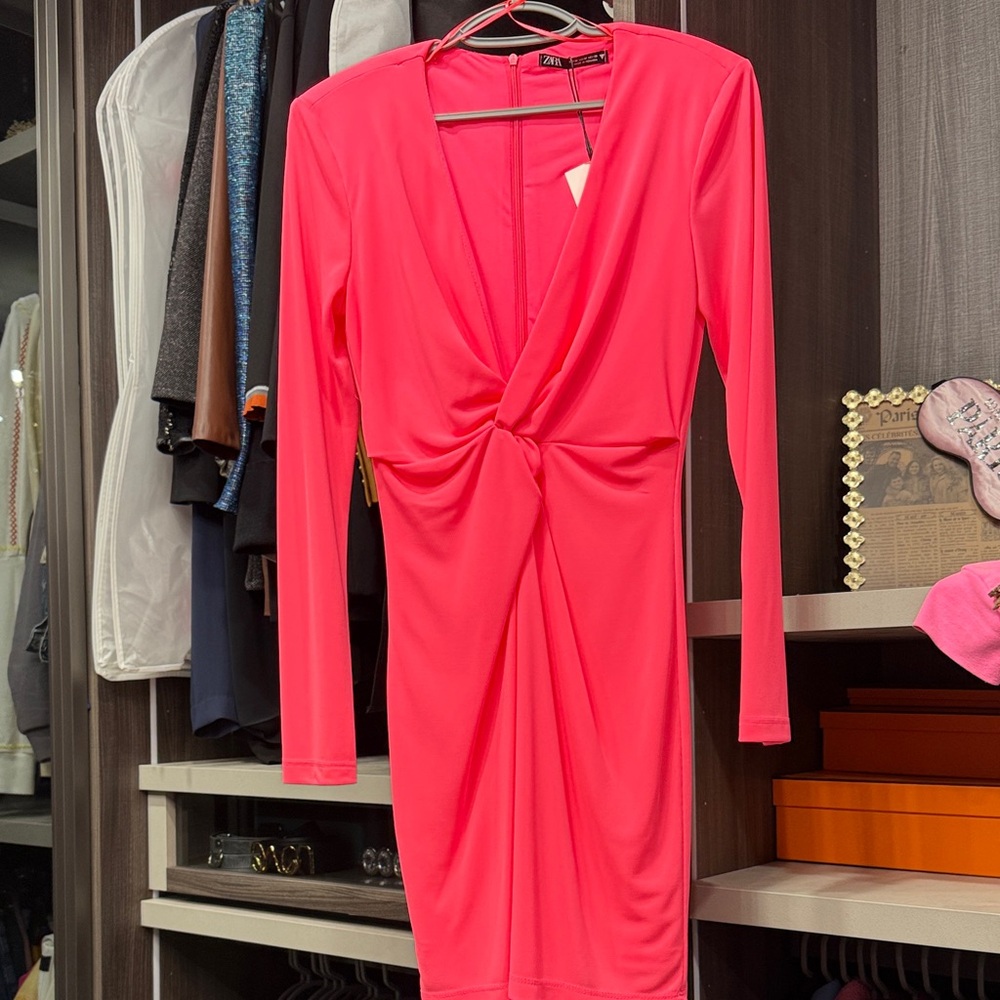 Zara Hot Pink Long Sleeve Dress